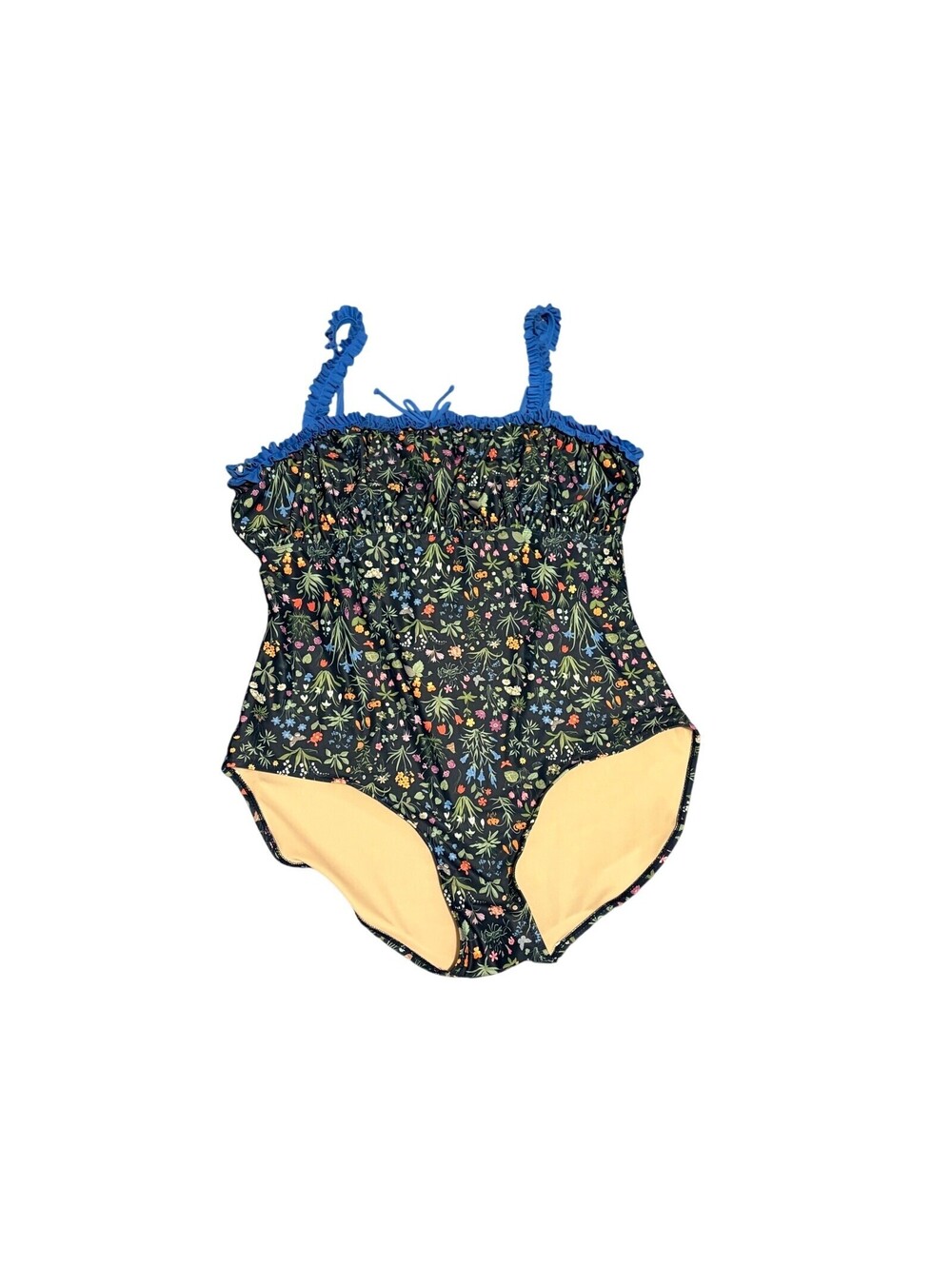 Lime Ricki Forage Ruffle One Piece Swimsuit Floral Blue Trim Size 3X NWT